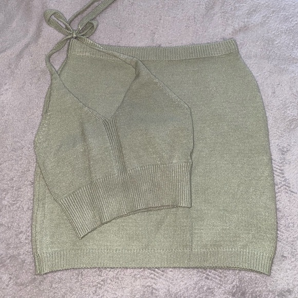 Halter Cropped Knitted Two Piece Light Green - Picture 5 of 5